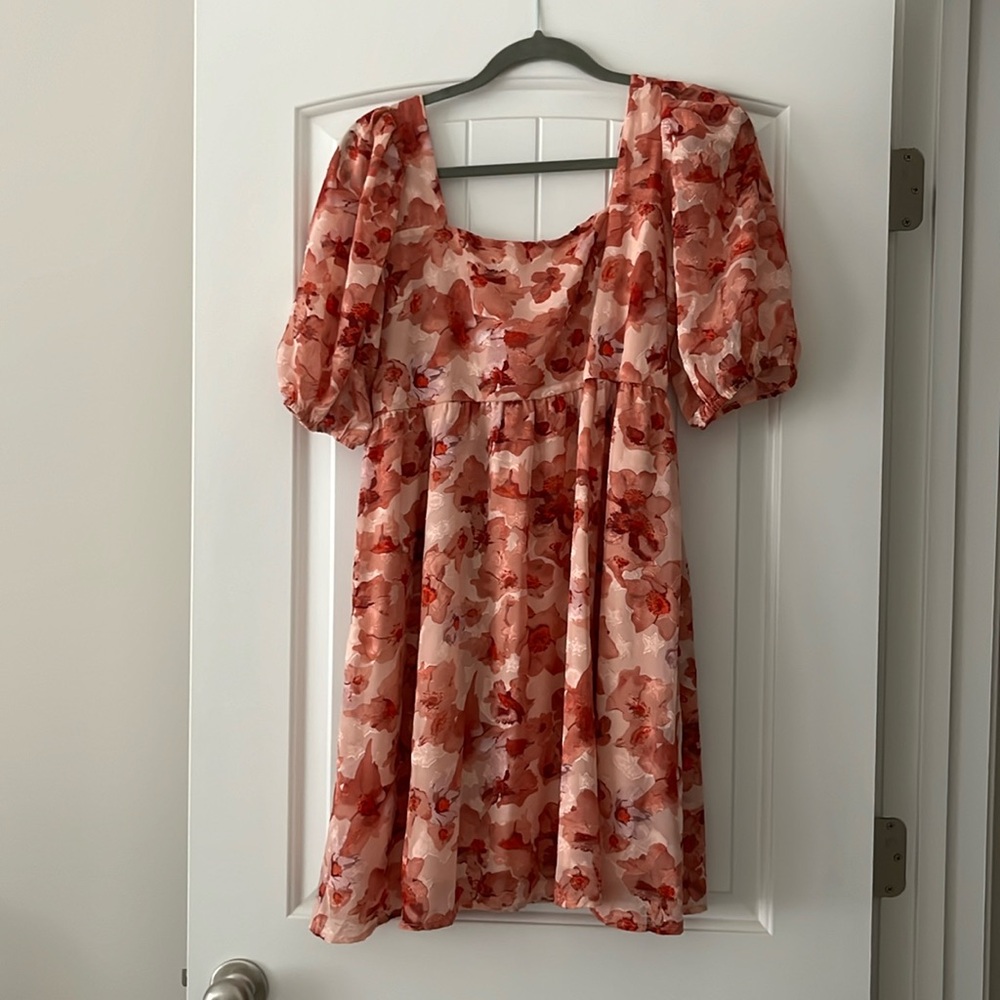 Pink floral puff sleeve mini dress